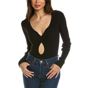 Bardot Rosario Long Sleeve Front Cutout Knitted Black Bodysuit XS NWT